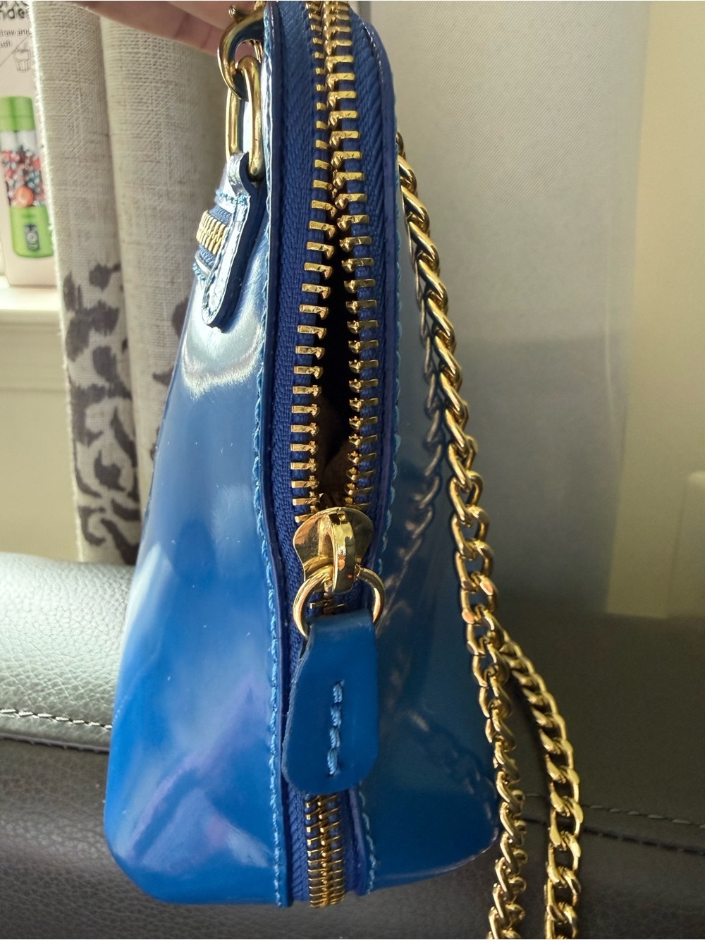 Patent Blue Crossbody with Gold Crest Accent - Picture 6 of 15